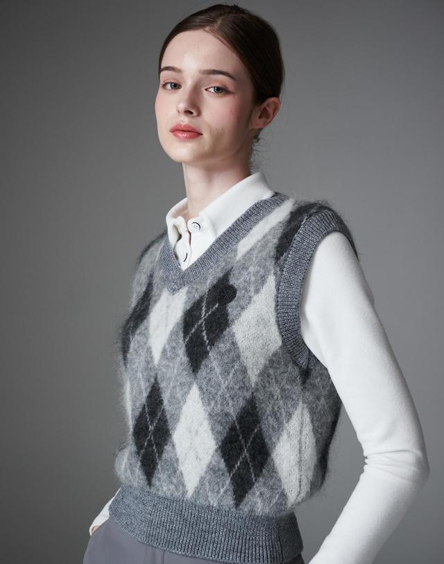크림골프 Mohair argyle VEST 모헤어 아가일 니트 베스트 착용컷