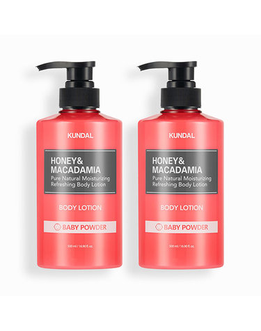 [30% 쿠폰+무료배송+사은품증정]허니&마카다미아 퓨어 바디로션 500ml 2개 베이비파우더