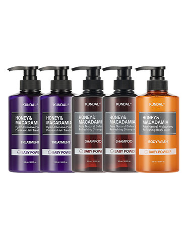[30% 쿠폰+무료배송+사은품증정][5개 구성] 허니&마카다미아 퓨어 샴푸 500ml 2개 + 트리트먼트 500ml 2개 + 바디워시 1개