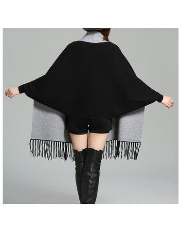 블랙+레드 가디건 숄/겨울 여성 숄가디건 망토 머플러