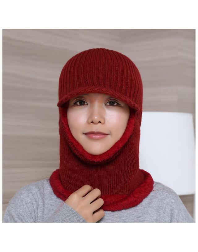 비투비월드 브리드 넥워머 털모자(레드)/겨울 방한모자 착용컷