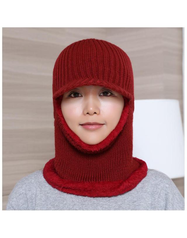 비투비월드 브리드 넥워머 털모자(레드)/겨울 방한모자 착용컷
