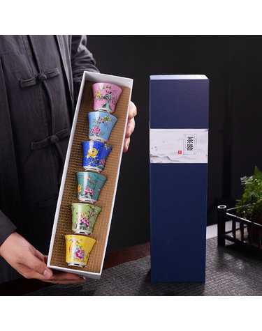 명작 전통 다기 찻잔 6p세트 도자기 플라워 사케잔