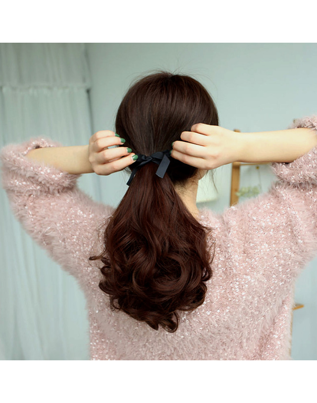 비투비월드 리본 웨이브 포니테일 가발 2p 묶음머리 헤어피스 착용컷