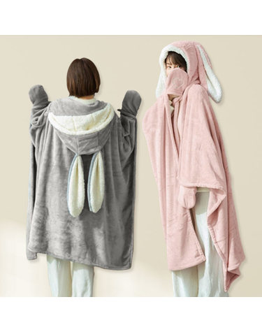 앙증 토끼 후드 망토담요(150x125cm) (2color)