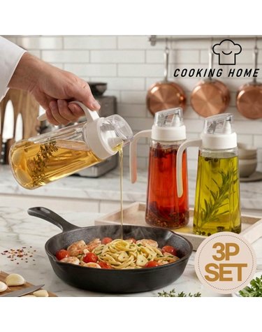 [무배/기획상품] 쿠킹홈 자동개폐 유리 오일병 디스펜서 3P세트(600ml)