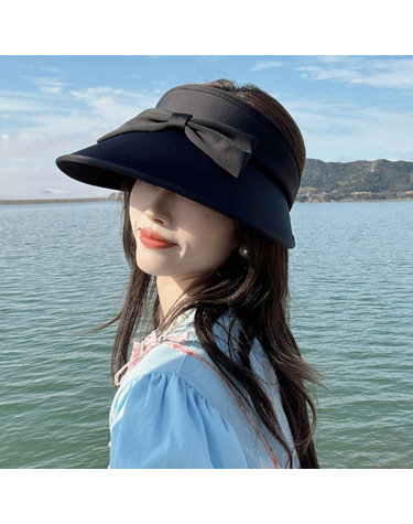 모던걸 리본 돌돌이 썬캡 여름 그늘 여성창모자 블랙