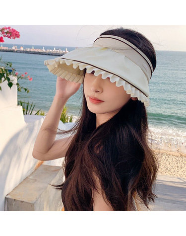 프릴리즈 크로스백 썬캡 와이드 그늘 여름모자 화이트