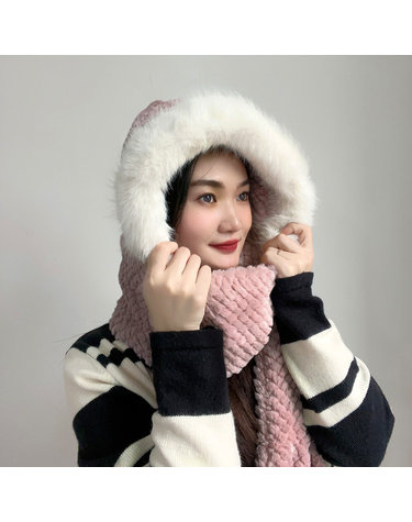 포근하루 일체형 후드 머플러 장갑목도리