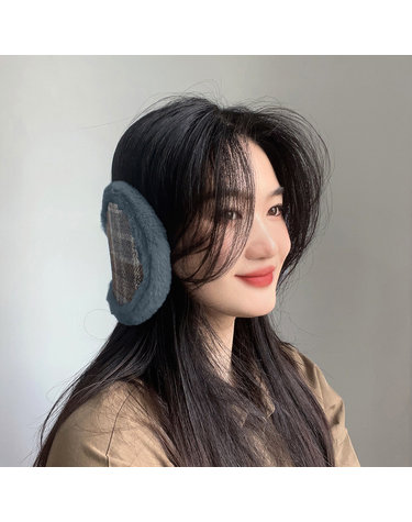 체크패턴 방한 귀마개 겨울귀덮개 털귀마개