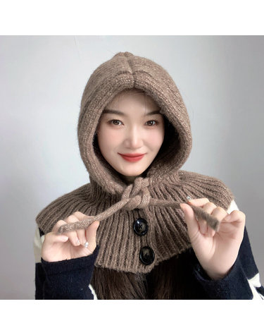[아일렌] 니트 후드 넥워머(브라운)