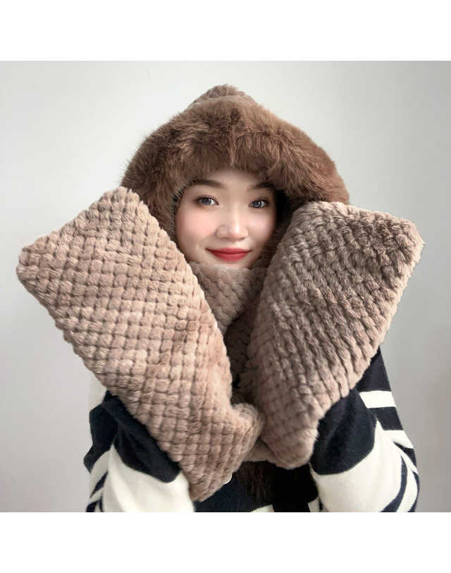 비투비월드 포근하루 일체형 후드 머플러 겨울목도리장갑 착용컷