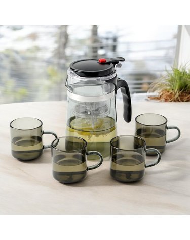 [로하티] 웰링 버튼 드롭 차포트 찻잔세트(500ml/4인) (투명블랙)