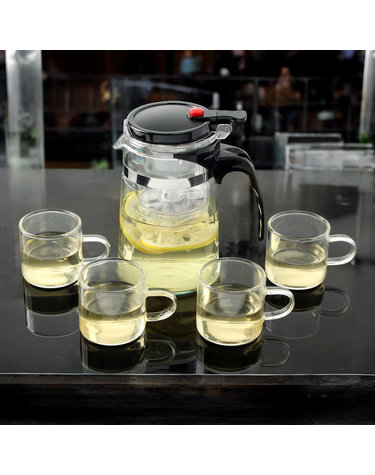 [로하티] 웰링 버튼 드롭 차포트 찻잔세트(500ml/4인) (투명)
