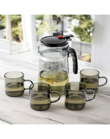 [로하티] 웰링 버튼 드롭 차포트 찻잔세트(700ml/4인) (투명블랙)