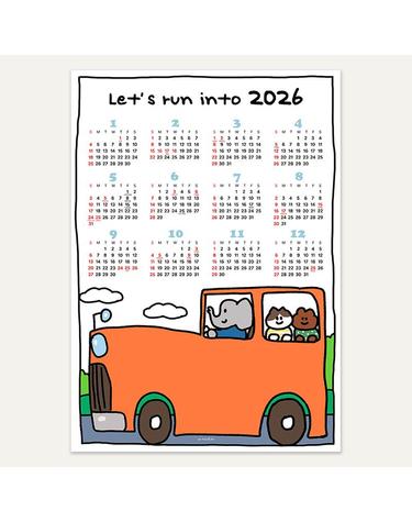 [접착포스터] 27년/26년 아이방 캐릭터 한장 달력 26종 - 캘린더 26 뛰뛰빵빵