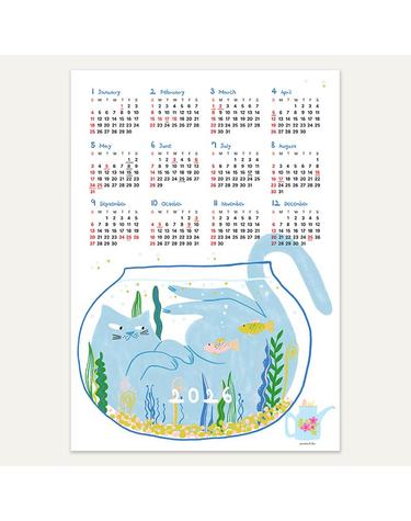 [접착포스터] 27년/26년 고양이 캐릭터 한장 달력 26종 - 캘린더 25 어항냥