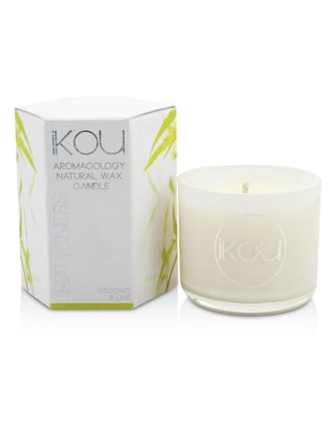iKOU Eco-Luxury Aromacology Natural Wax Candle Glass Happiness (Coconut Lime) (2x2) inch