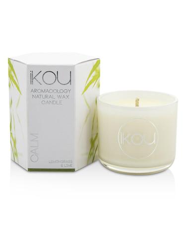 iKOU Eco Luxury Aromacology Natural Wax Candle Glass Calm Lemongrass Lime (2x2) inch