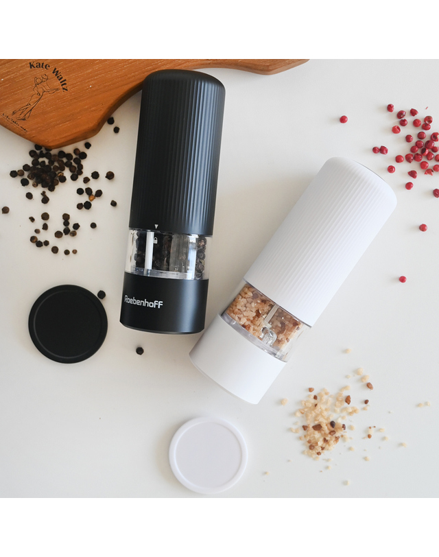 로메이키친 레벤호프 자동 소금 후추 참깨 전동 깨갈이 그라인더 세트 착용컷