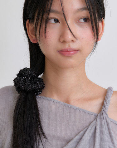 sequin mini scrunchie_black,white HS022