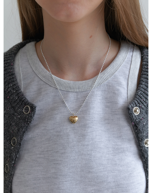 오블라 ball chain heart drop necklace JN016 착용컷