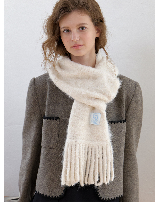 오블라 (선물포장) (+리본브로치) HAIRY BRUSHED MUFFLER_FRINGE_4COLOR MF016 착용컷