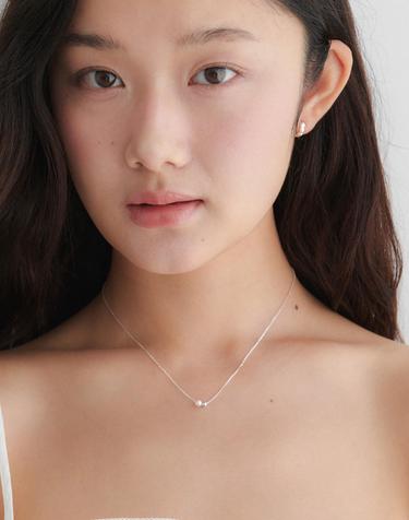 (SILVER 925) twin ball mini pearl necklace JN060
