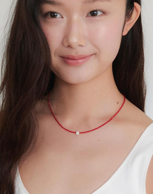 오블라 simple flower beads necklace 2color JN057 착용컷