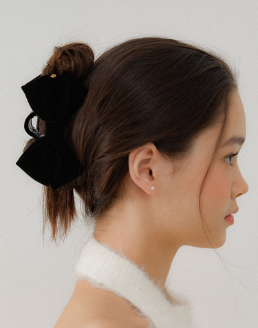 regular_double ribbon velvet hair clip_black HC031