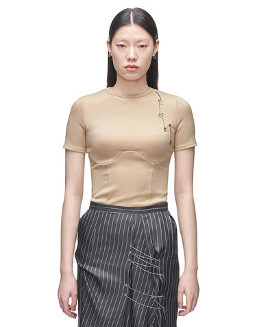 [ZISU] Breast Cutout Eyelet T-shirt _ Beige