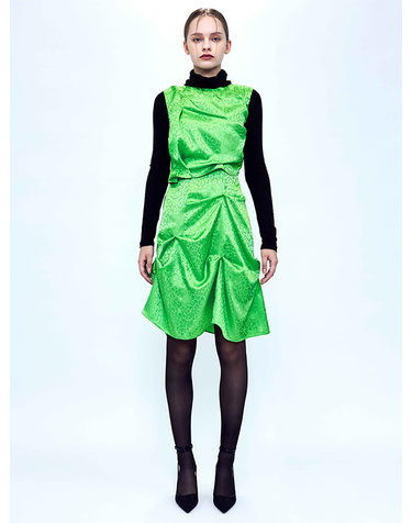 DOZI - Satin Leopard Dress _ Lime