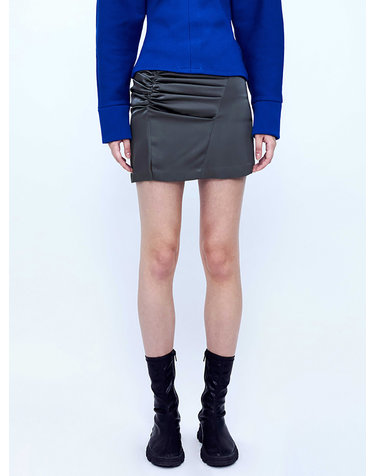 Satin Draped Slit Mini Skirt _ Dark Grey