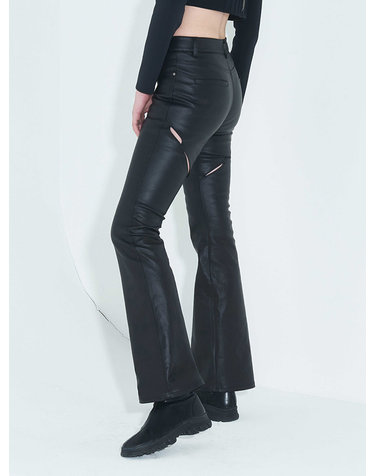 킴지수 Coated Back Slit Jeans _ Black