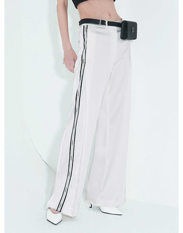 Pleated Logo-Tape Trousers _ White