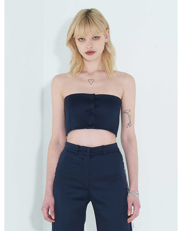 Raw Edge Button Tube Top _ Navy
