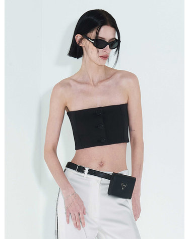 Raw Edge Button Tube Top _ Black