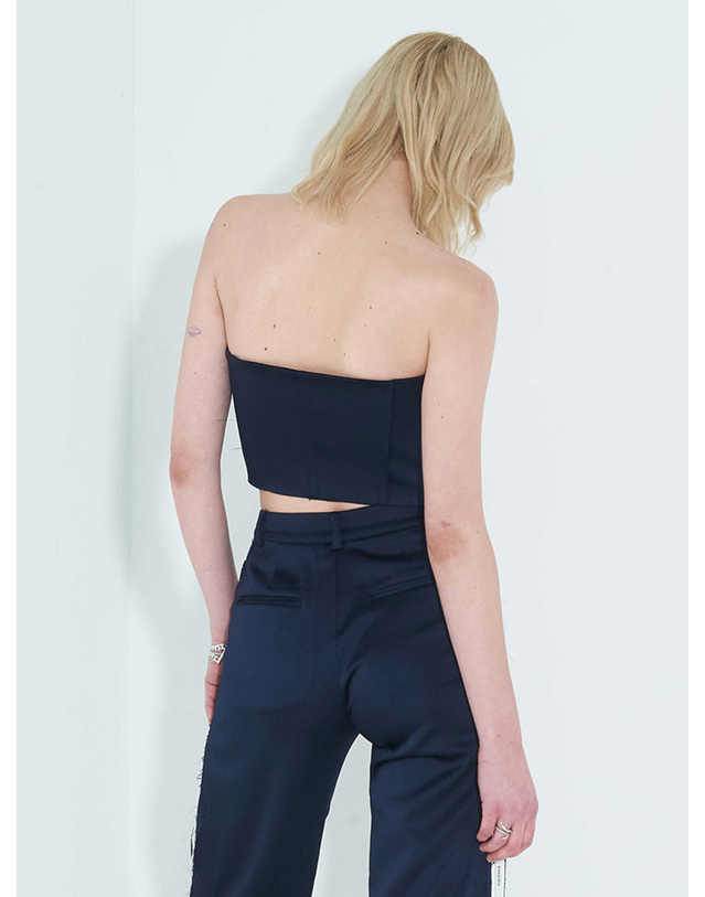 킴지수 Raw Edge Button Tube Top _ Navy 네이비 착용컷