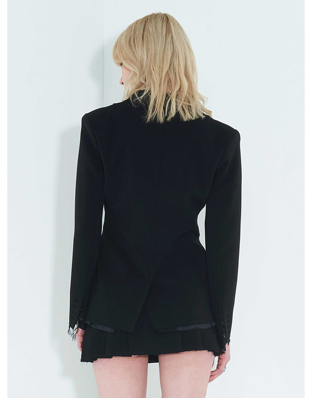 킴지수 Raw Edge Slim Jacket _ Black 블랙 착용컷