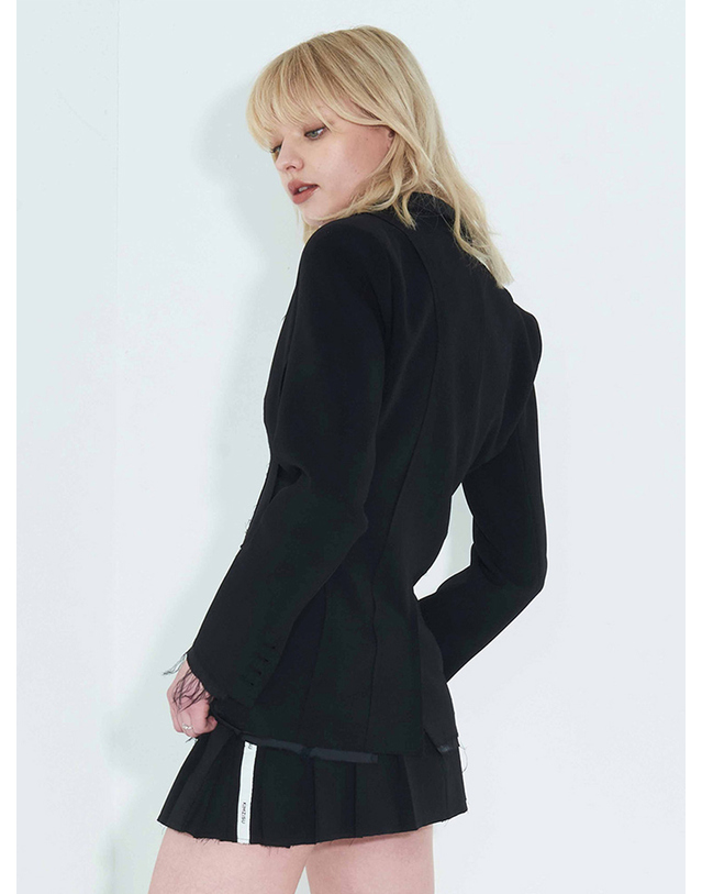 킴지수 Raw Edge Slim Jacket _ Black 블랙 착용컷