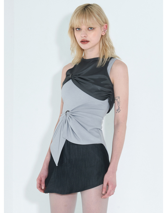 킴지수 Chain Link Layered Top _ Grey 그레이 착용컷