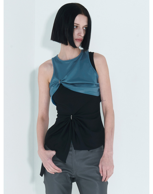 킴지수 Chain Link Layered Top _ Teal 그레이 착용컷