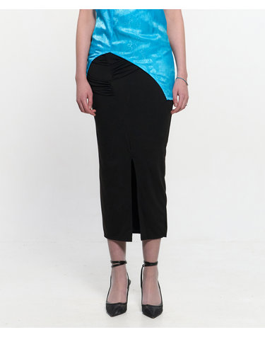 Shirring Layered Slit Skirt _ BLACK