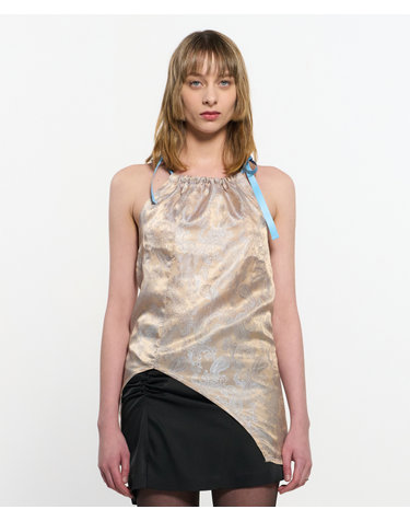 Two Tone Ribbon Paisely Halter-neck Top _ BEIGE