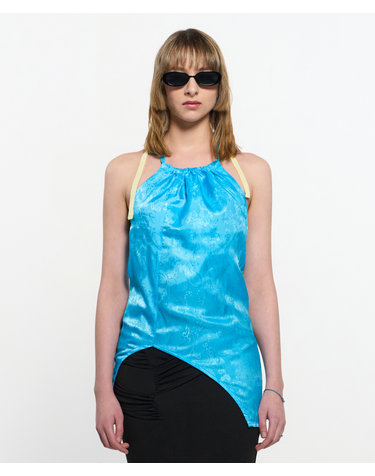 Two Tone Ribbon Paisely Halter-neck Top _ SKYBLUE