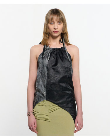 Two Tone Ribbon Paisely Halter-neck Top _ BLACK