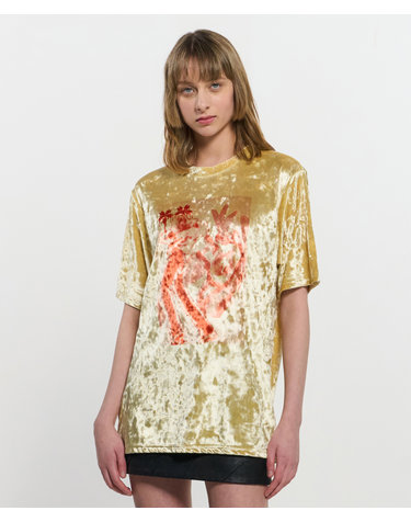 Velevt print Oversized T-Shirt _ YELLOW