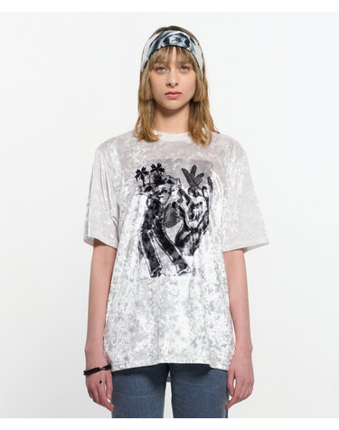 Velevt print Oversized T-Shirt _ WHITE