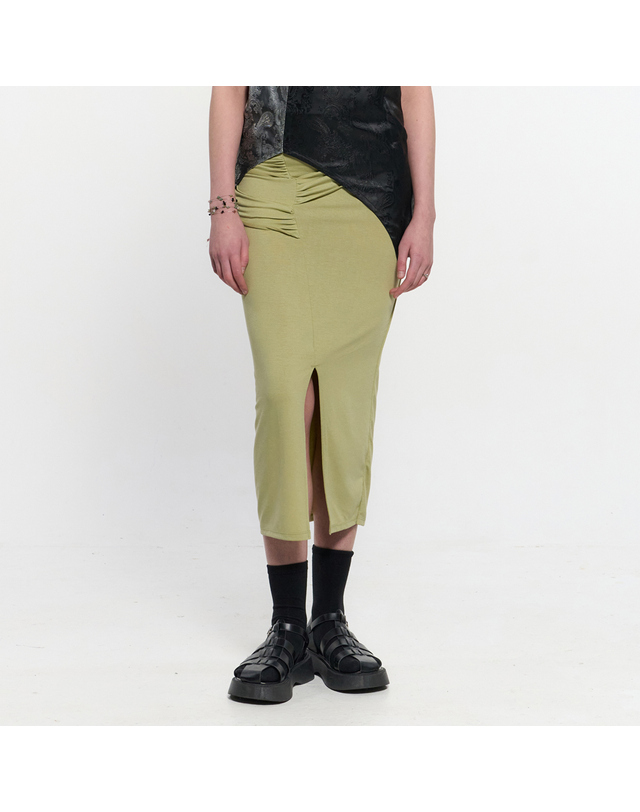 킴지수 Shirring Layered Slit Skirt _ OLIVE GREEN 착용컷
