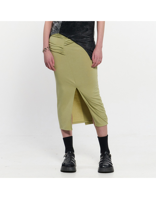 킴지수 Shirring Layered Slit Skirt _ OLIVE GREEN 착용컷